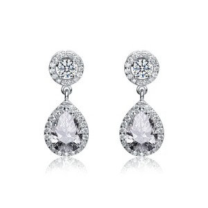 Guili Pear Drop CZ Earrings in Sterling Silver with Classic or Rose Gold Finish – Dazzling Sparkle for Graceful, Sophisticated Style - 1 of 3