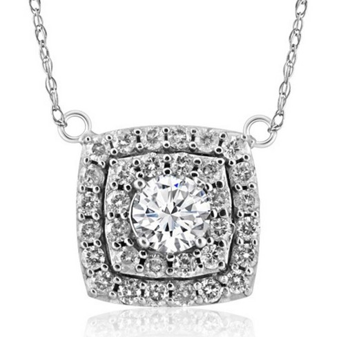 Pompeii3 1 1/2 Ct Cushion Double Halo Pendant 14k White Gold 1/2