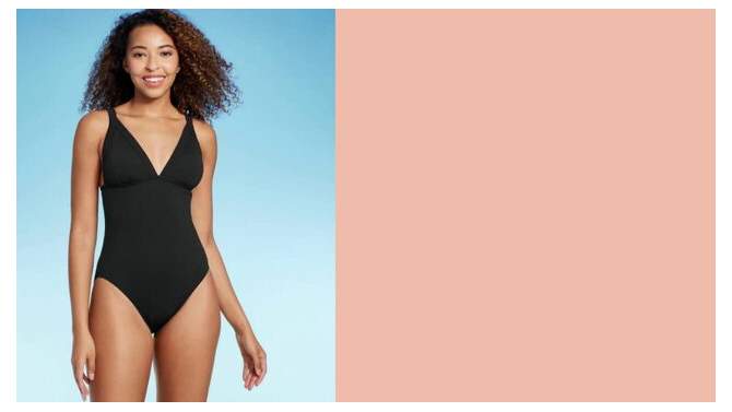 Women&#39;s Ribbed Triangle One Piece Swimsuit - Shade &#38; Shore&#8482;, 2 of 6, play video