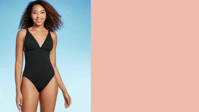 Women&#39;s Ribbed Triangle One Piece Swimsuit - Shade &#38; Shore&#8482;, 2 of 6, play video