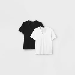 Women's Short Sleeve V-Neck 2pk Bundle T-Shirt - Universal Thread™ Black/White XXL