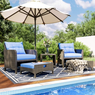 Pamapic 5-Pieces Wicker Patio Furniture Set Outdoor Patio Chairs with Ottomans, Cushions