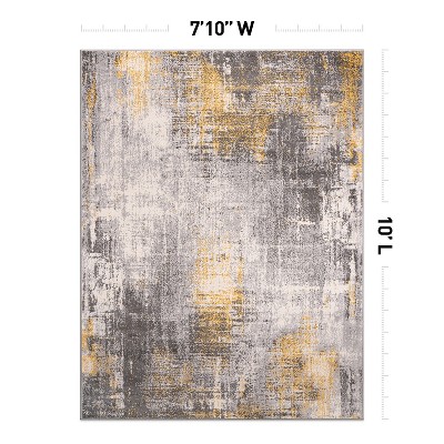 Yellow and Gray Abstract Synthetic 8' x 10' Area Rug