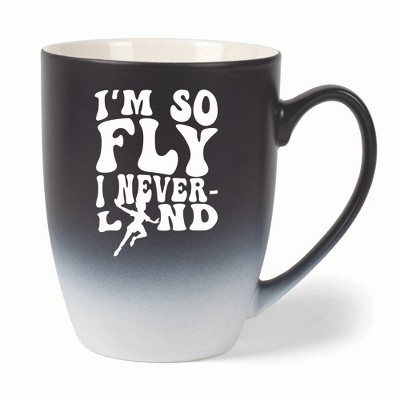 Elanze Designs I'm So Fly I Neverland Two Toned Ombre Matte 10 ounce New Bone China Coffee Tea Cup Mug, Black and White