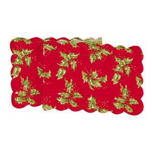 C&F Home Red Holly Leaves & Berries Cotton Quilted Christmas Table Runner 14" x 51" - 1 of 2