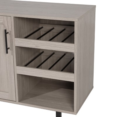 Gray Particleboard Bar Cabinet with Black Steel Legs