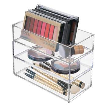 mDesign Plastic Cosmetic Storage Drawer Organizer Bin - 3 Pack, Clear