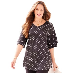 Catherines Women's Plus Size Flutter Sleeve Swing Top - 1 of 4