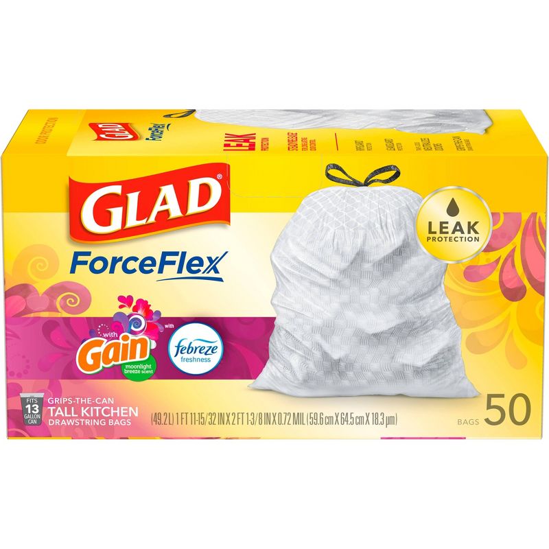 Glad ForceFlex White Trash Bags Gain Moonlight Breeze Scent with Febreze Freshness 13 Gallon - 50ct, 3 of 17