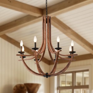 BAOURE Rustic Foyer Chandelier 8 Light Farmhouse Candle Style Light Fixtures, 30in Vintage Faux Wood Chandeliers for Dining Room Entryway, Brown - 1 of 4