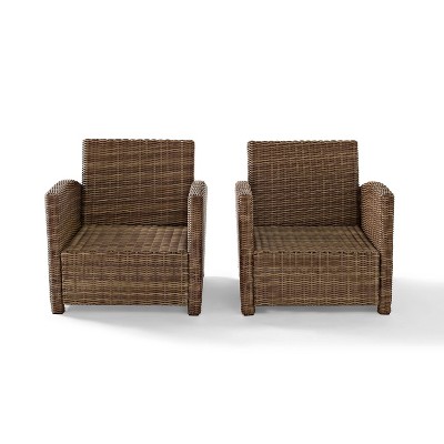 Bradenton Brown Wicker Outdoor Armchair Set with Gray Cushions