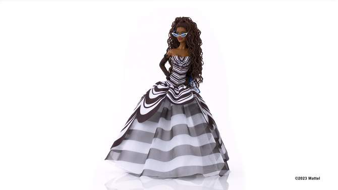 Barbie Signature 65th Blue Sapphire Anniversary Fashion Doll with Black Hair, Black and White Gown, 2 of 8, play video