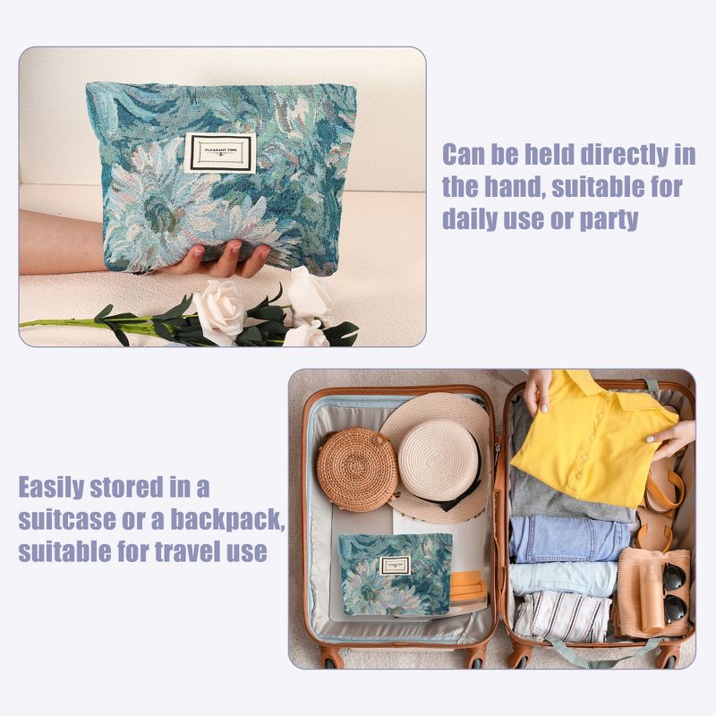 Unique Bargains Travel Zipper Floral Makeup Bags and Organizers Blue, 5 of 7