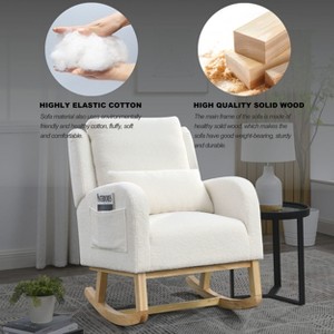Airsurfer 27.5 "W Modern Accent High Back Living Room Casual Armchair Rocker with One Lumbar Pillow, Two Side Pockets,Teddy White (Ivory) - 1 of 4