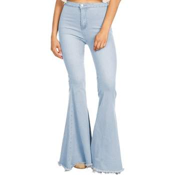 Anna-Kaci Classic Retro High Waist Long Denim Frayed Hem Bell Bottom Jeans