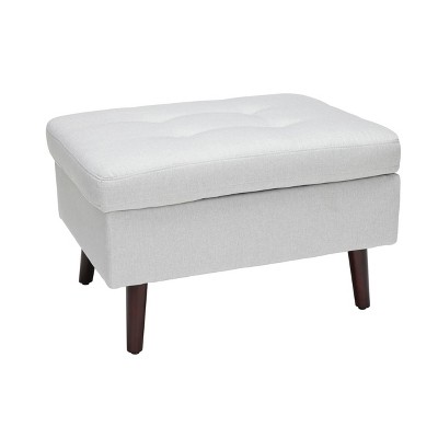 Tufted Fabric Mid-Century Modern Storage Ottoman & Walnut Legs Light Gray - OFM