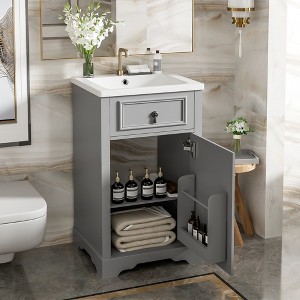 TIRAMISUBEST 20'' Bathroom Vanity with Ceramic Sink, Bathroom Vanity Cabinet with Soft Close Door, Adjustable Shelf, and Door-Mounted Storage Rack - 1 of 4