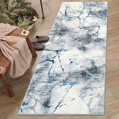 Washable Runner Rug, Non-Slip Modern Kitchen Carpet, Abstract Low Pile Stain Resistant Indoor Rug for Bedroom Hallway Laundry