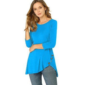 Allegra K Women's 3/4 Sleeve Round Neck Button Decor Casual Stretchy Tunic Tops - 1 of 4