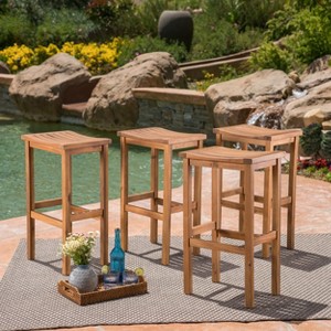 Christopher Knight Home Caribbean Outdoor Acacia Wood 30 Inch Backless Barstools (Set of 4) - 1 of 4