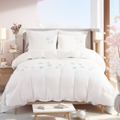 Seastar Embroidery Comforter Set – Soft Breathable 3-Piece Bedding, Romantic Farmhouse Cottage Style