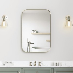 Lirago Framed Recessed Wall-mounted Bathroom Vanities Medicine Cabinet with Mirror with Shelves 36x24 Gold - 1 of 4