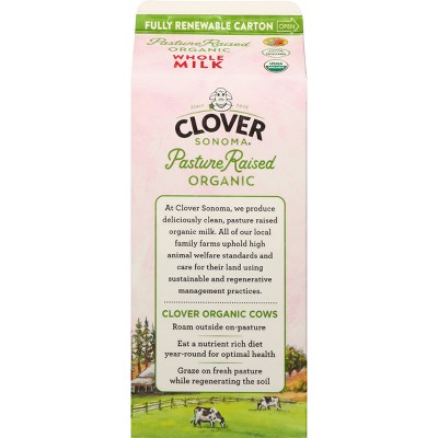 Clover Sonoma Fresh Organic Pastured Raised Whole Milk - 0.5gal