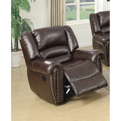Bonded Leather Manual Glider Recliner Chair with Nailhead Studs and Comfortable Cushion