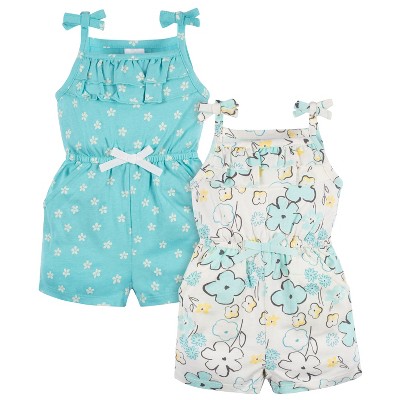 Image of Gerber Baby & Toddler Girls' Tank Rompers, Bee Petals, 3-6 Months, 2-Pack