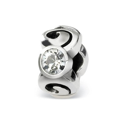 Black Bow Jewelry Sterling Silver April Crystal Birthstone, 3-Stone Bead Charm