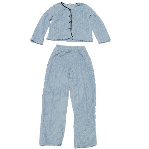 INSPIRE CHIC Womens Flannel Pajama Set Long Sleeve Button Down V Neck Fuzzy Fleece Pants Plush Loungewear - 1 of 1