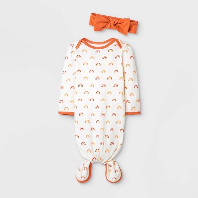 Baby Girls' Earth & Sky Nightgown with Headwrap - Cloud Island™ Cream/Orange Newborn