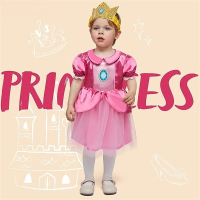 Joyfy Baby Girl Halloween Princess Costume Set, Toddler Pink Princess Dress and Headband for Halloween Cosplay Dress Up
