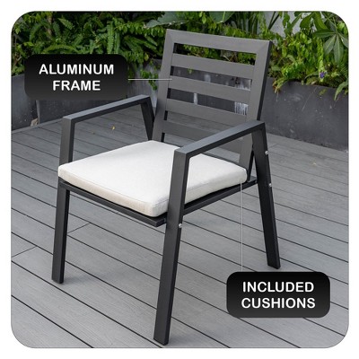 Black Aluminum Outdoor Dining Chair with Beige Cushions