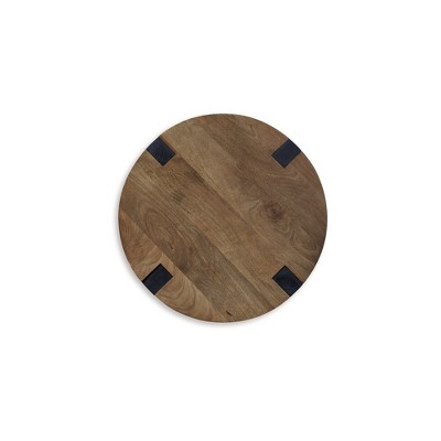 Round Black and Brown Mango Wood End Table