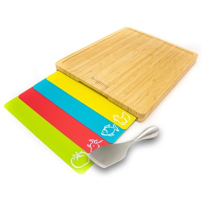 Easy-to-Clean Bamboo Wood Cutting Board with set of 6 Color-Coded