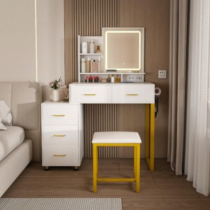 INFURNIC Vanity Tables Makeup Vanity Desk with Storage Drawers and Metal Legs for Bedrooms, White, 31.5"*15.75"*53.15" - 1 of 4