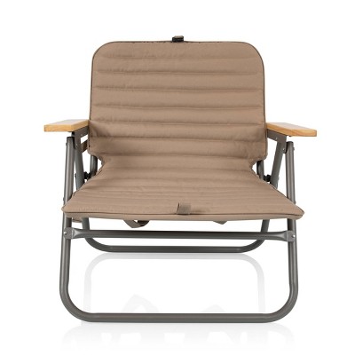 Shale Brown Padded Folding Beach Chair with Wood Armrests