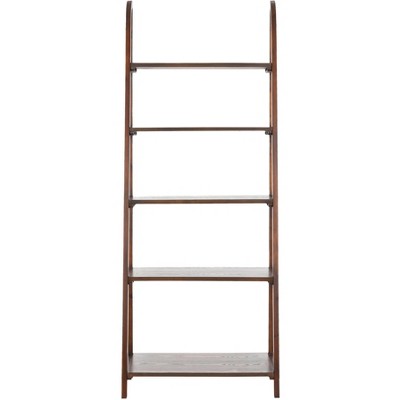 Dark Teak 5-Tier Wall-Leaning Ladder Shelf