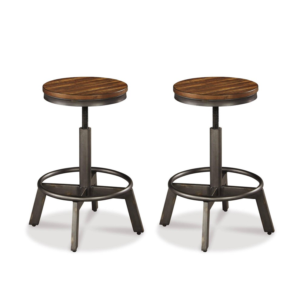 Photos - Chair Torjin Adjustable Height Barstool Brown/Gray - Signature Design by Ashley: Metal Frame, Round Seat, 2-Pack