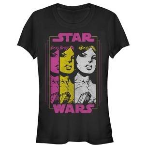 Juniors Womens Star Wars Princess Leia Vintage Cartoon Trio T-Shirt - 1 of 3