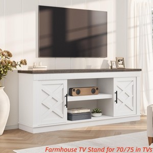 Farmhouse TV Stand for 70/75 in TVs, 65 in Long Entertainment Center w/ 2 Door &Open Storage Shelf, Rustic Fluted Television Consoles Stands - 1 of 4