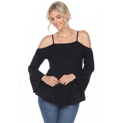 Women's Cold Shoulder Ruffle Sleeve Top Black Medium - White Mark : Target