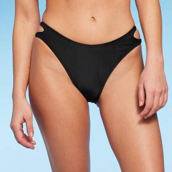 Women's Double Strap Super Cheeky High Leg Bikini Bottom - Wild Fable™ Black