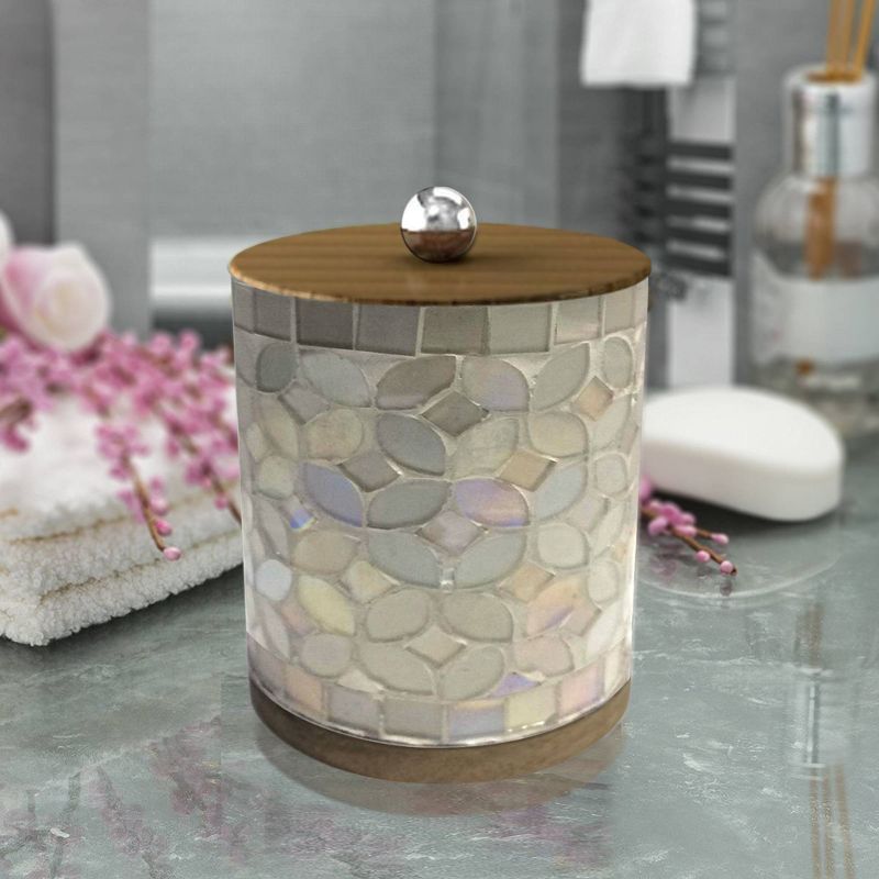 Pearl Escent Mosaic and Wood Trillium Q-Tip Jar - Nu Steel, 3 of 7