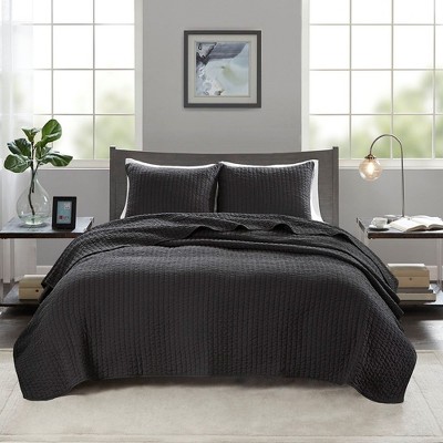 3 Pcs Stripe Stitch Reversible Quilt Set, Hotel Collection Style Solid Color Bed Blanket, Cooling Touch Cotton Filling Bedding with Matching Shams