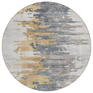 Ivory Charcoal And Silver Abstract Washable Indoor Outdoor Area Rug - 1 of 4