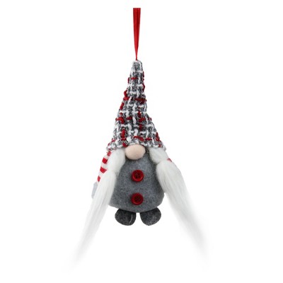 Northlight 6" Gray and Red Plaid Santa's Helper Gnome Hat Christmas Ornament