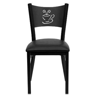 Chic Black Vinyl and Metal High Back Side Chair with Decorative Cutout