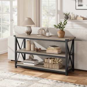 Narrow Entryway Table, Console Table with Storage Shelves, Thin Behind Couch Table, Skinny Sofa Table, Gray Entry Tabley - 1 of 4